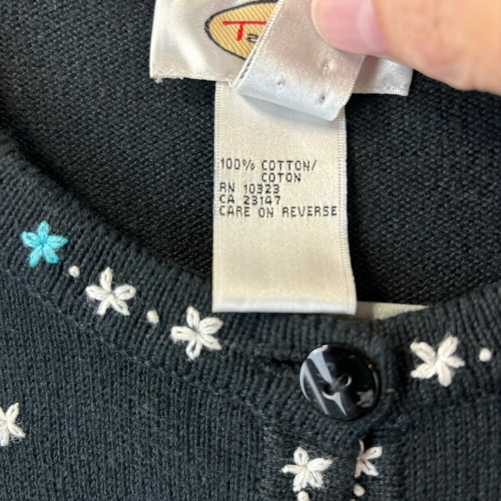 Vintage Talbots Embroidered Cardigan Small 90s Black Sweater Floral Allover - Picture 6 of 12